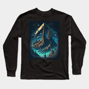 Otherworld Mountain Sci-Fi Space Scene Long Sleeve T-Shirt